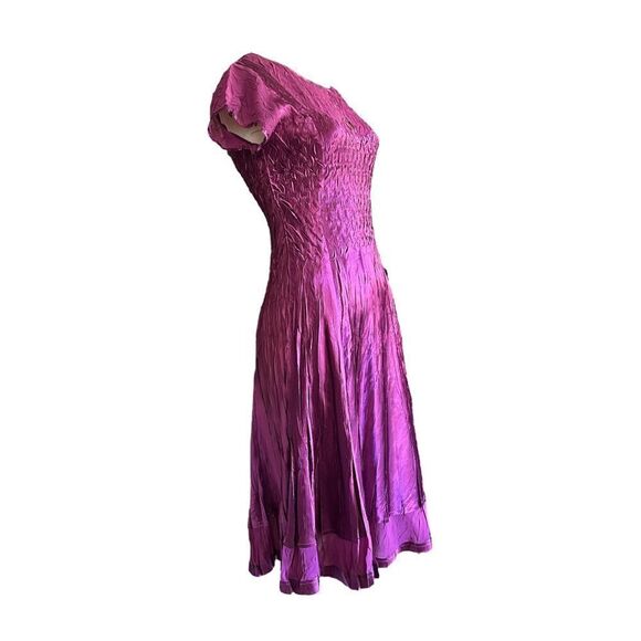 S.L. Fashions Taffeta Dress A Line Midi Sheer Lace Scoop Neck Purple S - Picture 3 of 8